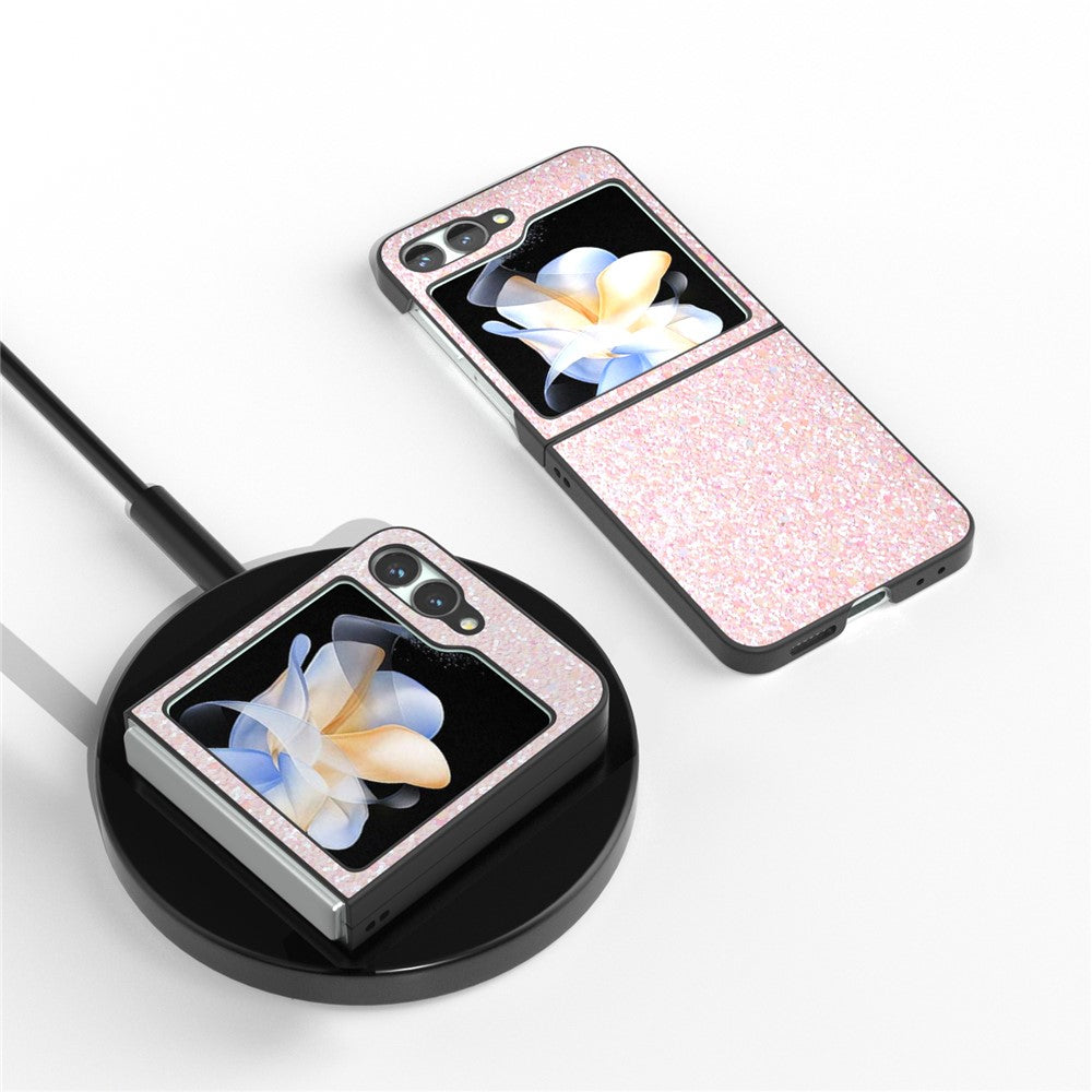 For Samsung Galaxy Z Flip7 FE 5G / Z Flip6 5G Case Colored Glitter Leather+PC Shockproof Phone Cover - Light Pink