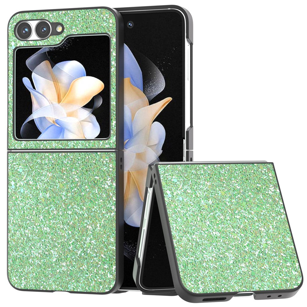 For Samsung Galaxy Z Flip7 FE 5G / Z Flip6 5G Case Colored Glitter Leather+PC Shockproof Phone Cover - Green