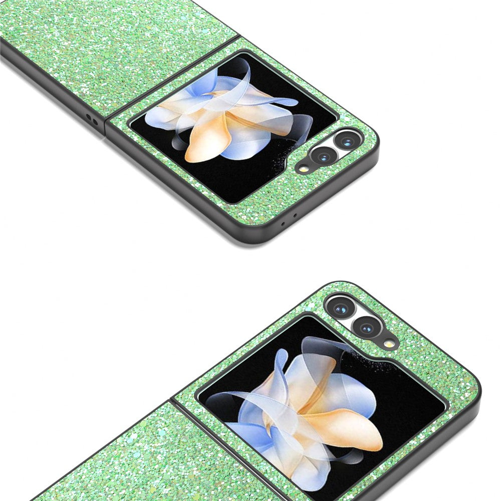 For Samsung Galaxy Z Flip7 FE 5G / Z Flip6 5G Case Colored Glitter Leather+PC Shockproof Phone Cover - Green