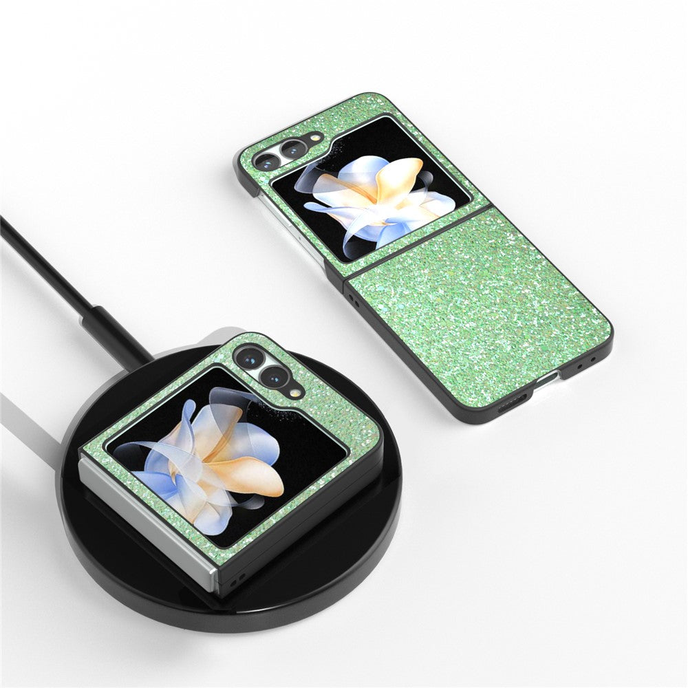 For Samsung Galaxy Z Flip7 FE 5G / Z Flip6 5G Case Colored Glitter Leather+PC Shockproof Phone Cover - Green