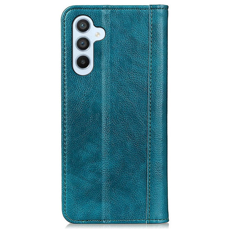 For Samsung Galaxy M35 5G Stand Case Split Leather Litchi Texture Wallet Phone Cover - Green