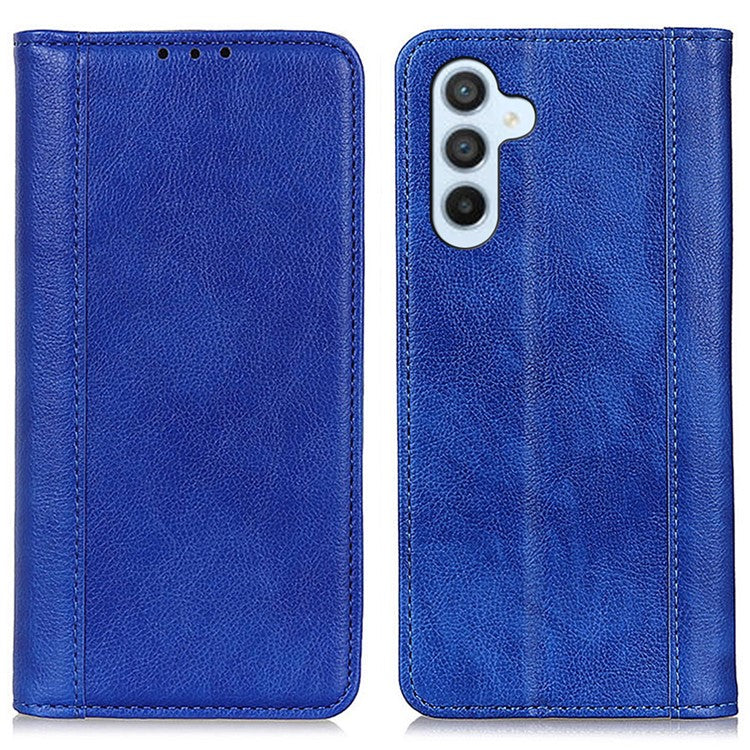 For Samsung Galaxy M35 5G Stand Case Split Leather Litchi Texture Wallet Phone Cover - Blue