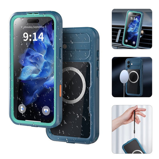 REDPEPPER For iPhone 16 Plus Case Compatible with MagSafe IP68 Waterproof Clear Phone Cover - Cyan+Lake Blue