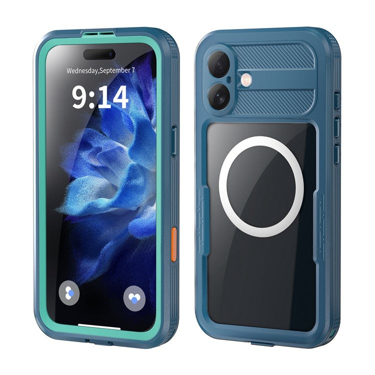 REDPEPPER For iPhone 16 Plus Case Compatible with MagSafe IP68 Waterproof Clear Phone Cover - Cyan+Lake Blue