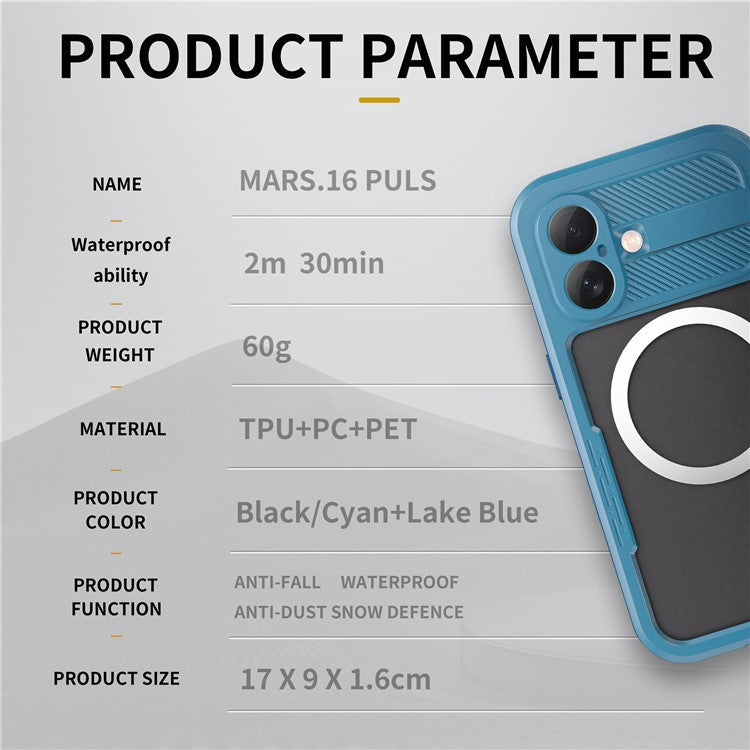 REDPEPPER For iPhone 16 Plus Case Compatible with MagSafe IP68 Waterproof Clear Phone Cover - Cyan+Lake Blue