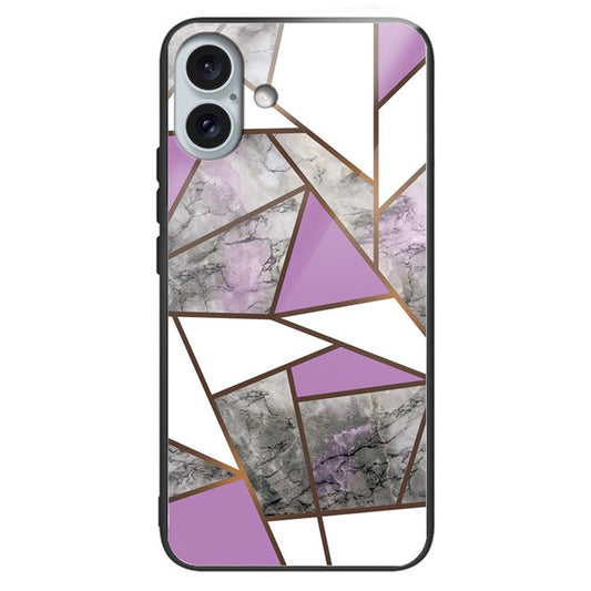 For iPhone 16 Plus Case Marble Pattern Tempered Glass+TPU Phone Cover - Style C