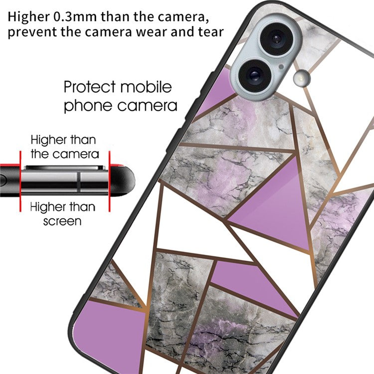 For iPhone 16 Plus Case Marble Pattern Tempered Glass+TPU Phone Cover - Style C