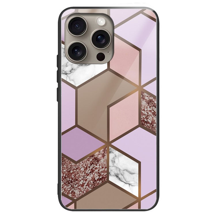 For iPhone 16 Pro Case Tempered Glass Shockproof Phone Cover Artistic Marble Pattern - Style E