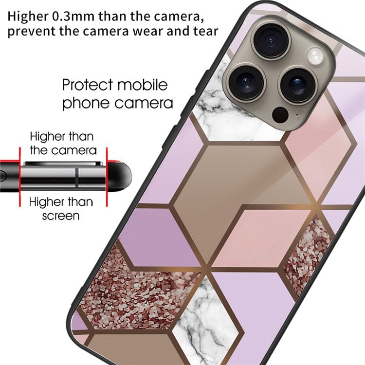 For iPhone 16 Pro Case Tempered Glass Shockproof Phone Cover Artistic Marble Pattern - Style E