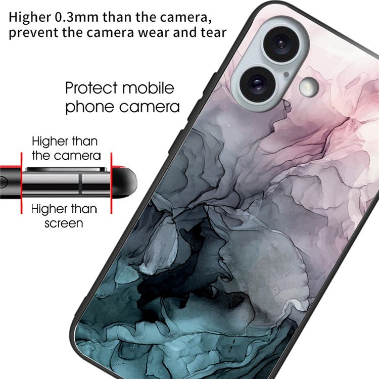 For iPhone 16 Case Artistic Marble Pattern Shockproof Tempered Glass Phone Cover - Style K