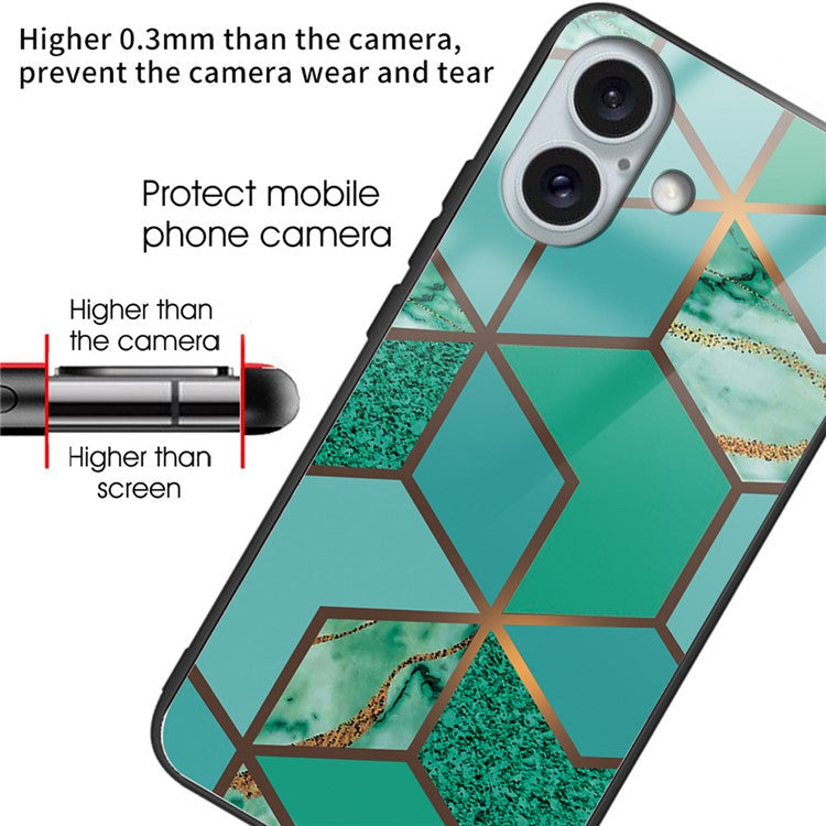 For iPhone 16 Plus Case Artistic Marble Pattern Anti-Drop Tempered Glass Phone Cover - Style C