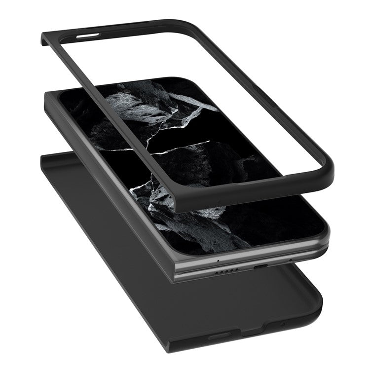 ABEEL For Google Pixel Fold 2 Case Genuine Cow Leather PC Phone Cover Black Edge - Black