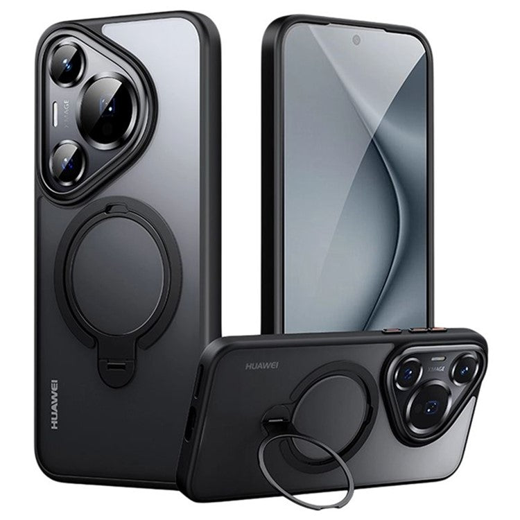 For Huawei Pura 70 Phone Case Kickstand Matte Back Cover Compatible with MagSafe - Black