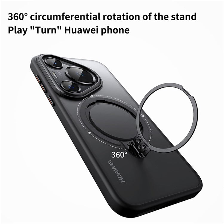 For Huawei Pura 70 Phone Case Kickstand Matte Back Cover Compatible with MagSafe - Black