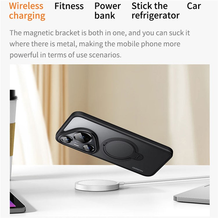 For Huawei Pura 70 Phone Case Kickstand Matte Back Cover Compatible with MagSafe - Black