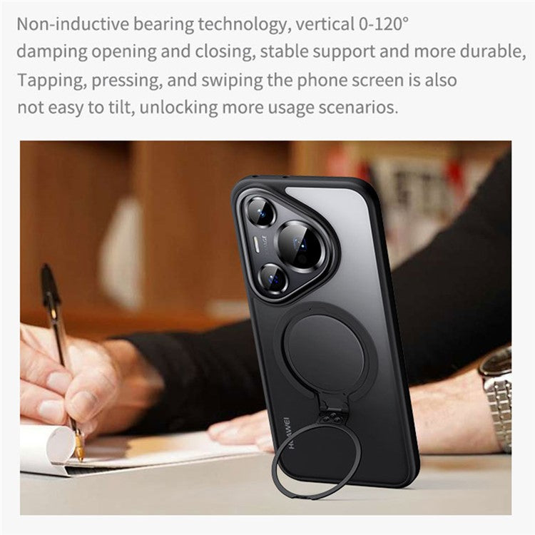 For Huawei Pura 70 Phone Case Kickstand Matte Back Cover Compatible with MagSafe - Black