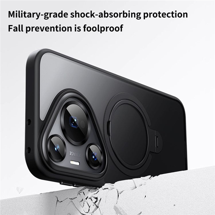 For Huawei Pura 70 Phone Case Kickstand Matte Back Cover Compatible with MagSafe - Black
