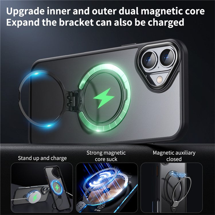 For iPhone 16 Plus Phone Case Kickstand Matte Back Cover Compatible with MagSafe - Transparent