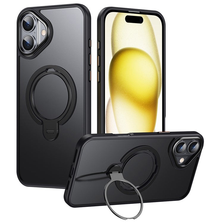 For iPhone 16 Phone Case Kickstand Matte Back Cover Compatible with MagSafe - Black