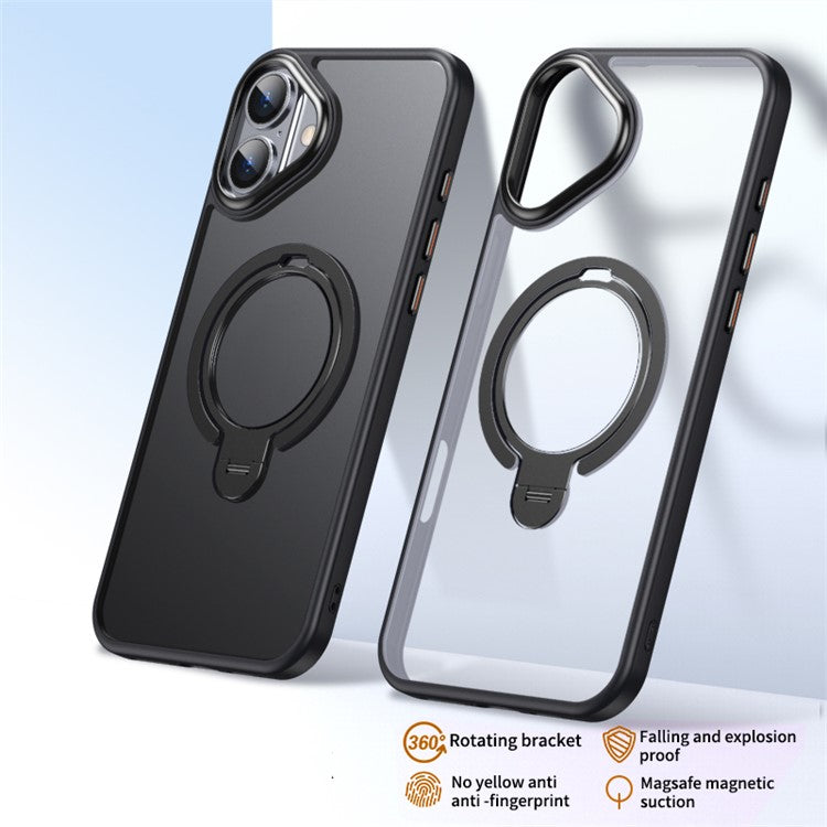 For iPhone 16 Phone Case Kickstand Matte Back Cover Compatible with MagSafe - Black