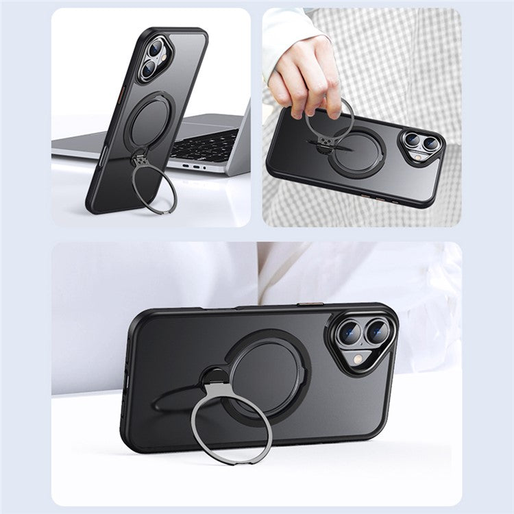 For iPhone 16 Phone Case Kickstand Matte Back Cover Compatible with MagSafe - Black