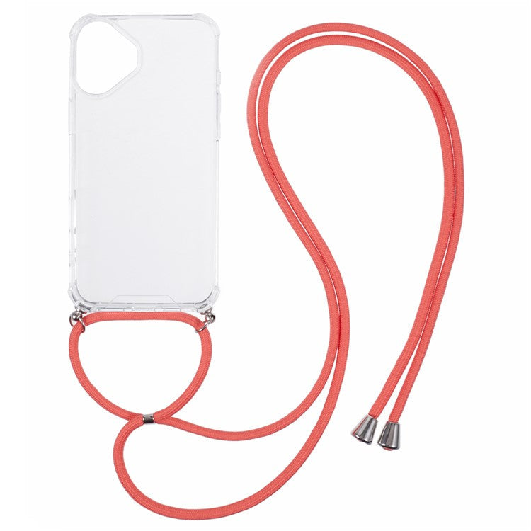 For iPhone 16 Case TPU Frame Acrylic Back Transparent Phone Cover with Lanyard - Watermelon Red