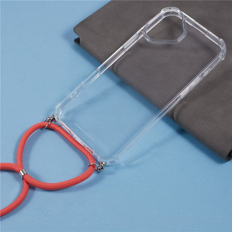For iPhone 16 Case TPU Frame Acrylic Back Transparent Phone Cover with Lanyard - Watermelon Red