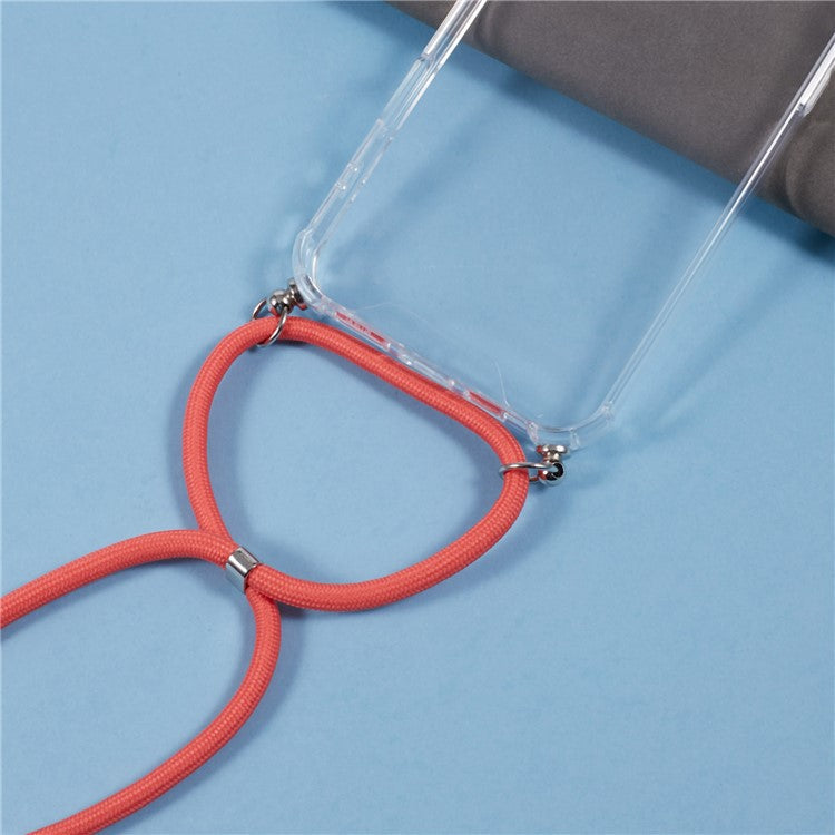 For iPhone 16 Case TPU Frame Acrylic Back Transparent Phone Cover with Lanyard - Watermelon Red