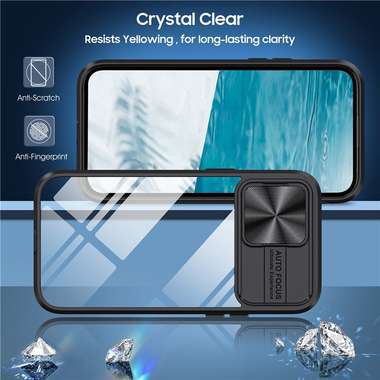 For iPhone 16 Pro Case TPU+PC Clear Phone Cover with CD-Veins Camera Lens Sliding Lid - Black
