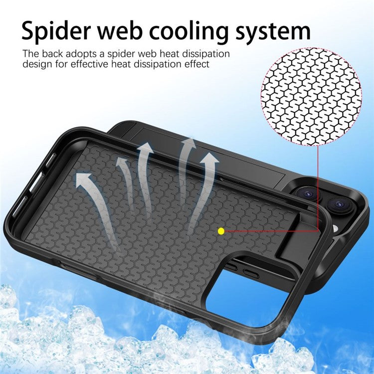 For iPhone 16 Pro Case with Sliding Card Holder PC+TPU Phone Back Cover - Black