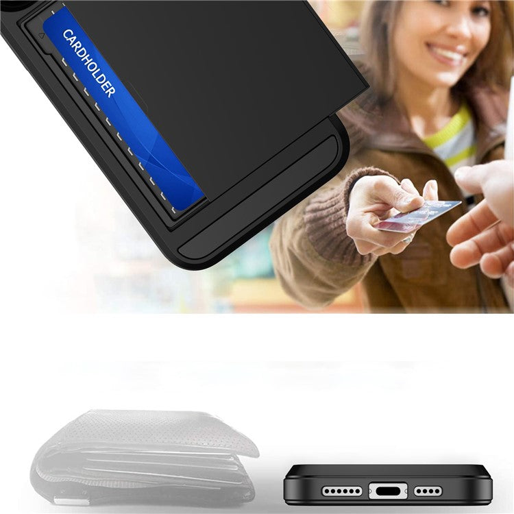 For iPhone 16 Pro Case with Sliding Card Holder PC+TPU Phone Back Cover - Black