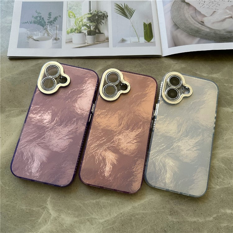 For iPhone 16 Plus Case Tinfoil Texture TPU+PC Anti-Drop Phone Cover - Purple