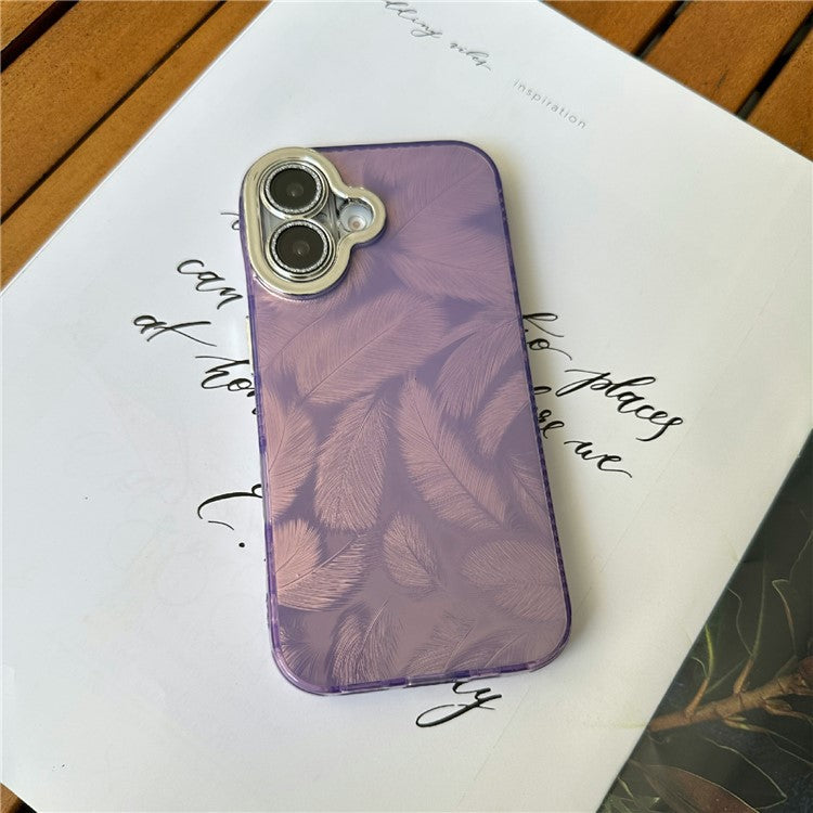 For iPhone 16 Case Anti-Scratch TPU+PC Phone Cover Feather Pattern - Purple
