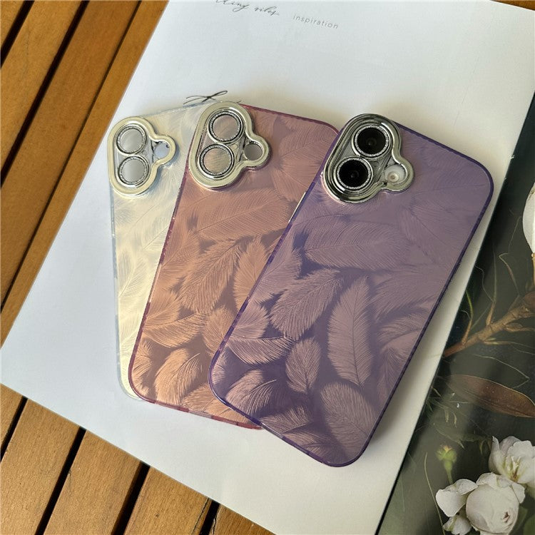 For iPhone 16 Case Anti-Scratch TPU+PC Phone Cover Feather Pattern - Purple