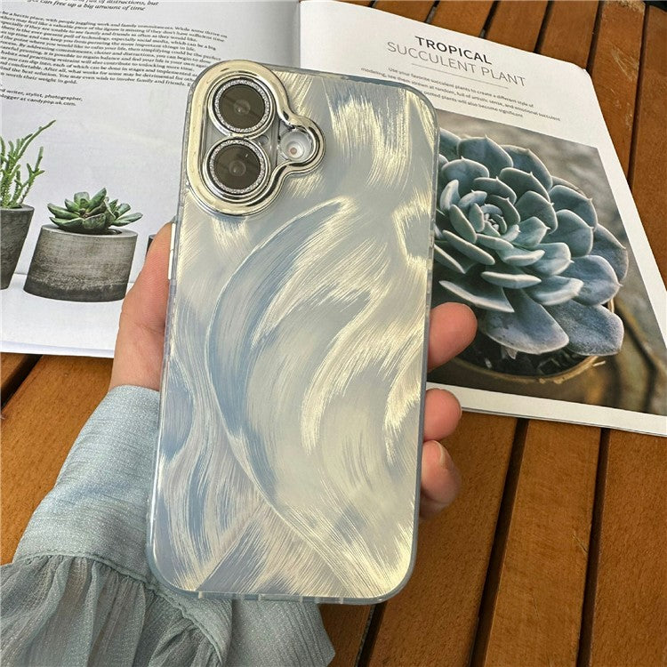 For iPhone 16 Case Silk Pattern Protective TPU+PC Phone Cover - Silver