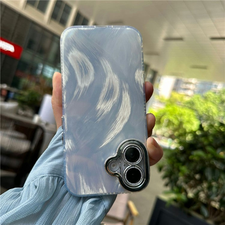 For iPhone 16 Case Silk Pattern Protective TPU+PC Phone Cover - Silver