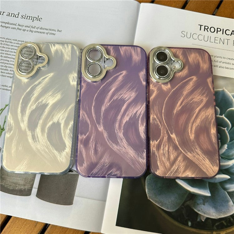 For iPhone 16 Case Silk Pattern Protective TPU+PC Phone Cover - Silver