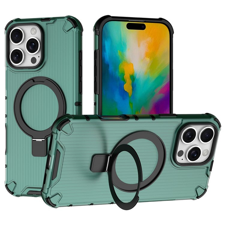 For iPhone 16 Pro Case with Kickstand PC+TPU Phone Cover Compatible with MagSafe - Green