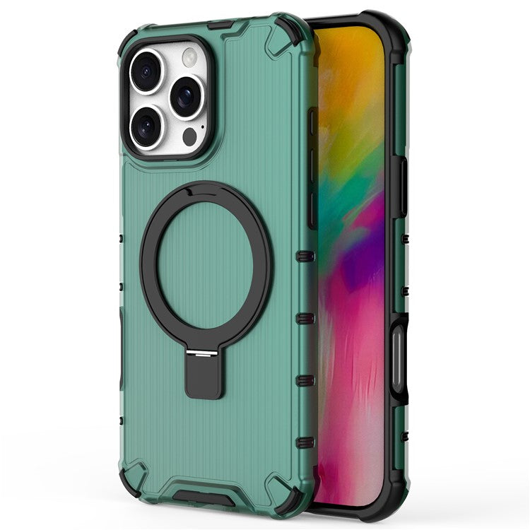 For iPhone 16 Pro Case with Kickstand PC+TPU Phone Cover Compatible with MagSafe - Green