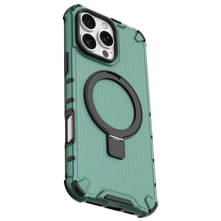 For iPhone 16 Pro Case with Kickstand PC+TPU Phone Cover Compatible with MagSafe - Green