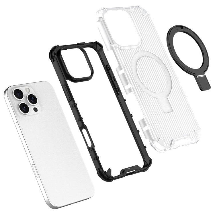 For iPhone 16 Pro Case with Kickstand PC+TPU Phone Cover Compatible with MagSafe - Green