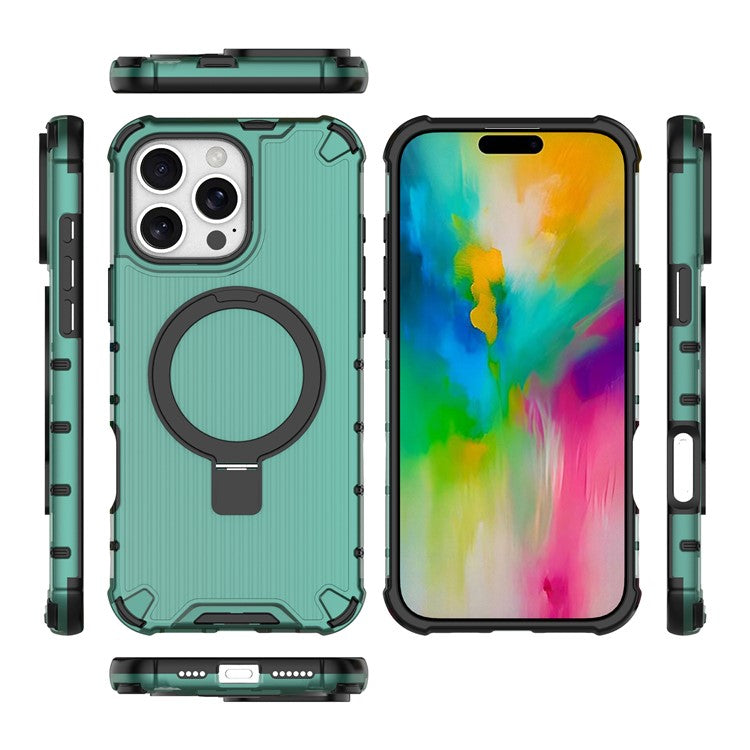 For iPhone 16 Pro Case with Kickstand PC+TPU Phone Cover Compatible with MagSafe - Green