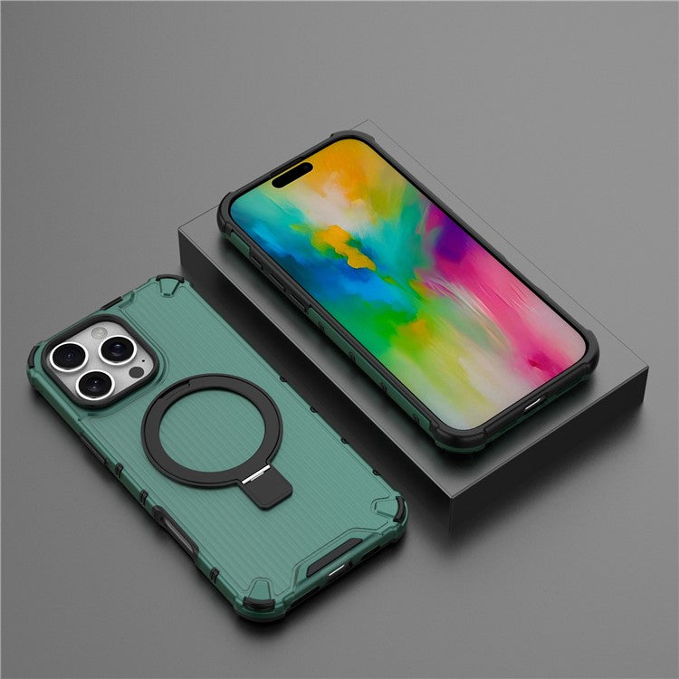 For iPhone 16 Pro Case with Kickstand PC+TPU Phone Cover Compatible with MagSafe - Green