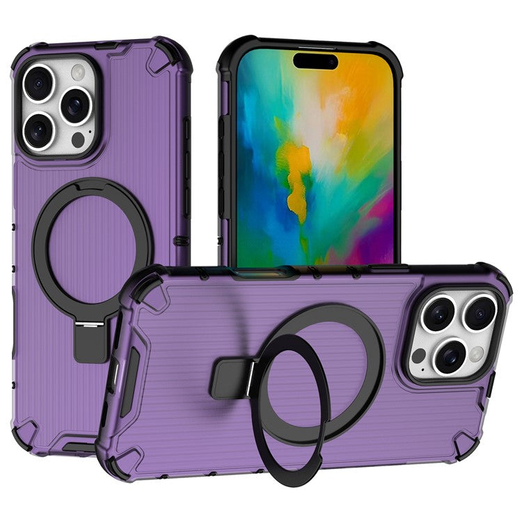 For iPhone 16 Pro Case with Kickstand PC+TPU Phone Cover Compatible with MagSafe - Purple