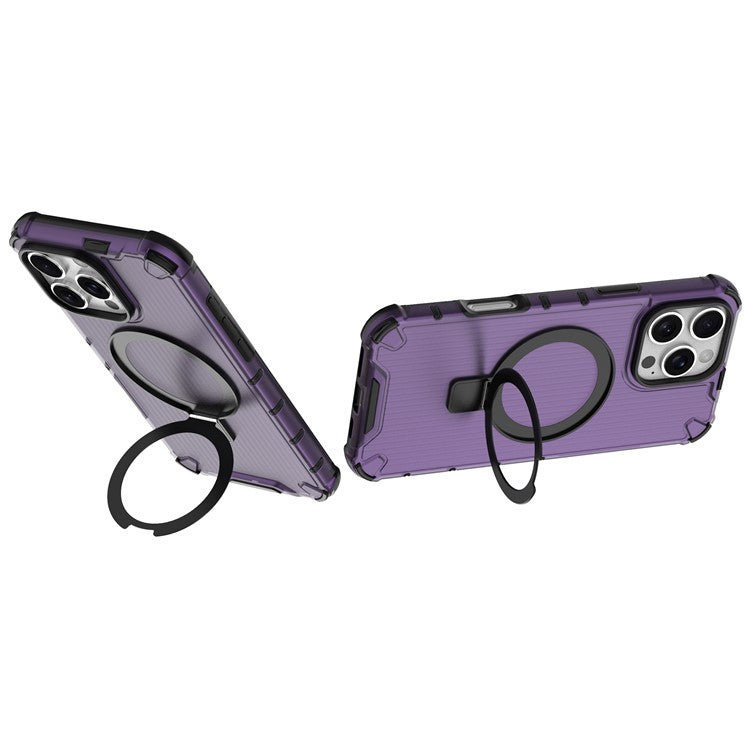 For iPhone 16 Pro Case with Kickstand PC+TPU Phone Cover Compatible with MagSafe - Purple