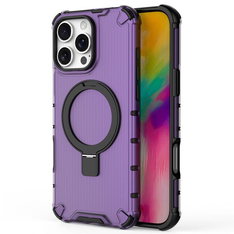 For iPhone 16 Pro Case with Kickstand PC+TPU Phone Cover Compatible with MagSafe - Purple