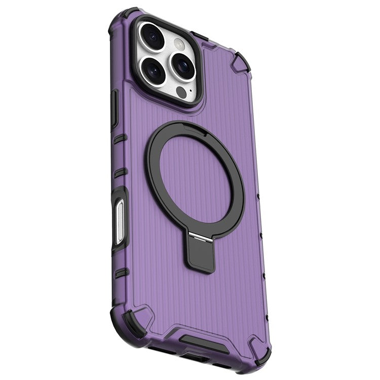 For iPhone 16 Pro Case with Kickstand PC+TPU Phone Cover Compatible with MagSafe - Purple