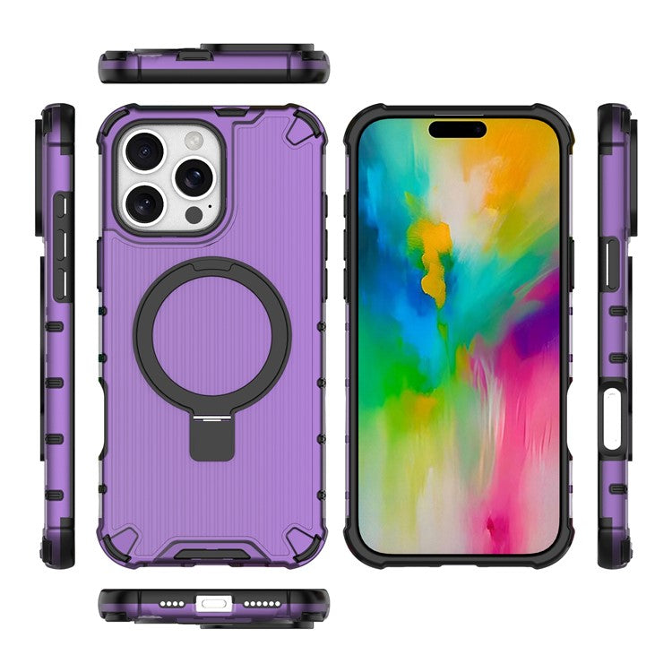 For iPhone 16 Pro Case with Kickstand PC+TPU Phone Cover Compatible with MagSafe - Purple