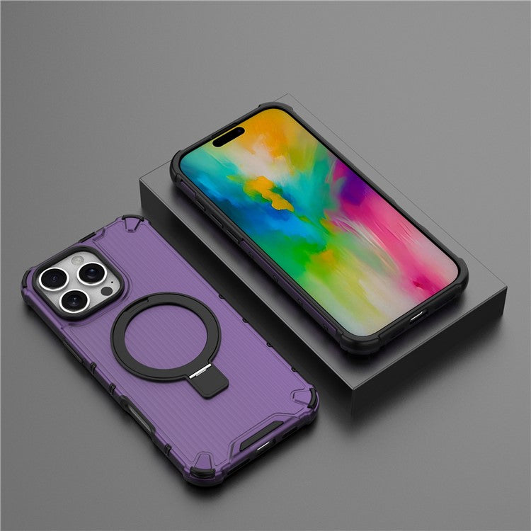 For iPhone 16 Pro Case with Kickstand PC+TPU Phone Cover Compatible with MagSafe - Purple