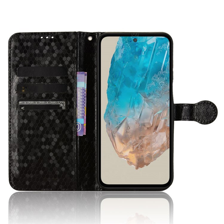 For Samsung Galaxy M35 5G Wallet Case Dot Pattern Imprint PU Leather Phone Cover - Black